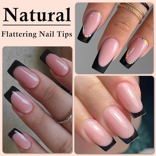 LoveOurHome 120pc French Press on Nails Long Fake Nail Short Press on Nail Square False Nail Black Acrylic French Tips Press quare Nail Short Artificial Nail & Glue Adhesive Tabs for Women Girls - Image 6