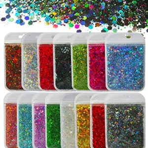 LoveOurHome 15 Colors Holographic Nail Glitter Flakes Hexagon Shaped Sequins Mixed Acrylic Powder Makeup Glitter Resin Supplies for Resins Acrylics Nails Body Crafts