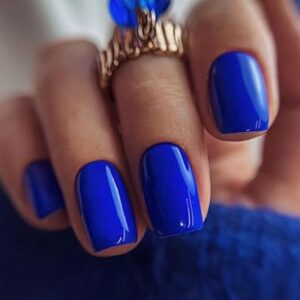 LoveOurHome 240pc Square Press on Nails Short Fake Nails Blue Glue on Nail Short Acrylic Nails Press ons Nail Tips Full Cover False Nail Square Artificial Fingernail & Adhesive Tabs for Women Girls
