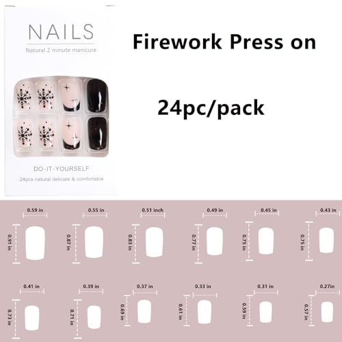 LoveOurHome 24pc Medium Nude Black French Tip Short Square Press On Acrylic Nails - Image 4