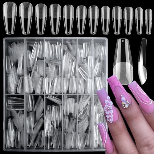 LoveOurHOme 600pc Long Coffin Fake Nail Tips Clear Full Cover XL Coffin False Nails Acrylic Soft Gel X Nail Tips for Salon & Home Women Girls Gel x Nail Extension Acrylic Press on Nails