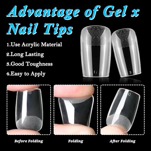 LoveOurHome 600pc Square Gel x Nail Tips Medium Fake Nail Clear False Nail Tips Square Full Cover Artificial Fingernails Soft Gel X Nail Art Tips for Acrylic Nails Gel X Extension Press Nail Making - Image 3