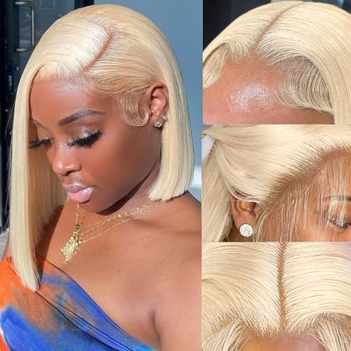 Lovigs 10 Inch Blonde Human Hair Lace Front Bob Wig Natural Hairline