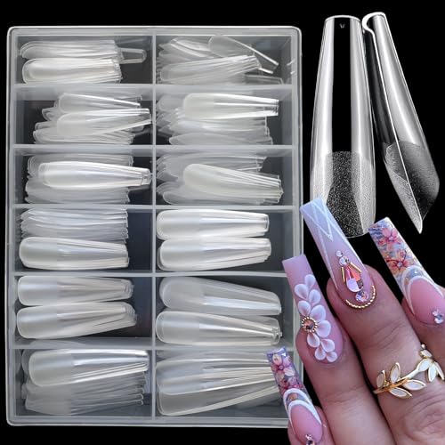 LuckForever 240pc XL Coffin Gel X Nail Tips Clear Fake Nails Extra Long Coffin Nail Tips Full Cover Artificial Fingernails XL Soft Gel False Nail Tips for Acrylic Nail Extension Press on Nail Making