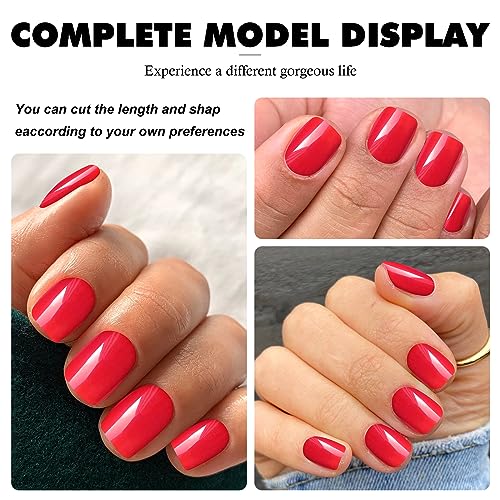 LuckForever Short Press on Nails 240pc Glossy Red Press on Nails Short Square Fake Nails Full Cover False Fingernail French Tips Presson Nail 10 Sheets Glue Nail Adhesive Tabs File Tools for Women - Image 8