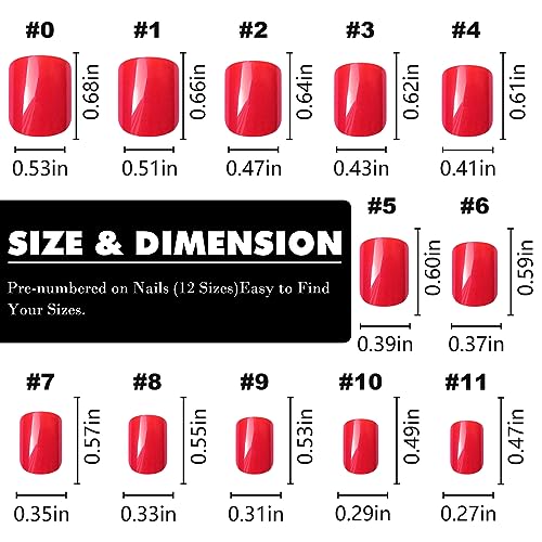 LuckForever Short Press on Nails 240pc Glossy Red Press on Nails Short Square Fake Nails Full Cover False Fingernail French Tips Presson Nail 10 Sheets Glue Nail Adhesive Tabs File Tools for Women - Image 3
