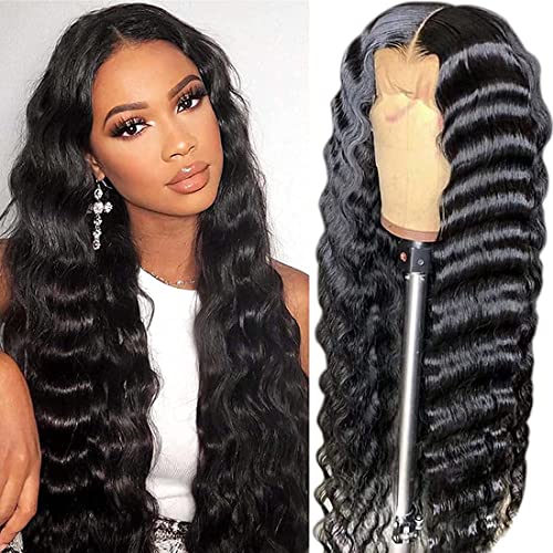 LUMIERE Loose Deep Wave Lace Front Wig Human Hair T Part Lace Frontal Wig Pre Plucked with Baby Hair 22inch, Gluless Brazilian Middle Part Loose Deep Human Hair Lace Front Wigs for Black Women