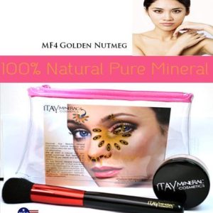 Luminous, Glowing, Flawless Finish Full Size 9 Gram Foundation in MF4 Golden Nutmeg+Powder Brush+Airplane Travel Cosmetic Bag (Bundle of 3 Items)