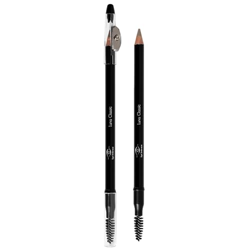 Luna Classic: Light Brown-Gray Wooden Eyebrow Pencil – Waterproof, Double-Ended Pencil with Sharpener & Spoolie Brush, Cruelty-Free - Image 2