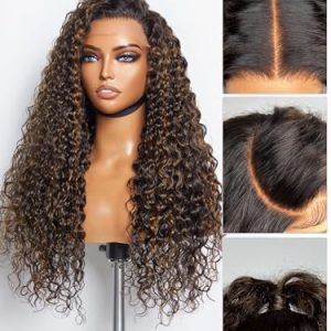 LUVME HAIR 7x6 HD PartingMax Glueless Wig Chestnut Brown Highlights Curly Closure HD Lace Wig Breathable Cap (18 Inch & Precut Lace)