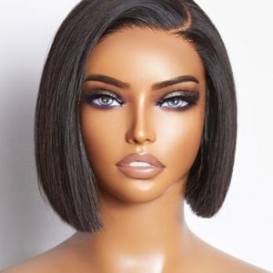 LUVME HAIR 8'' Blunt Cut Bob Wig Human Hair Pre Cut Glueless HD Lace Closure Wig Pre Plucked Mature Boss Side Parted Straigh Human Hair Short Wigs For Women
