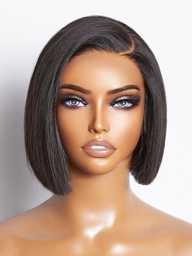 LUVME HAIR 8'' Blunt Cut Bob Wig Human Hair Pre Cut Glueless HD Lace Closure Wig Pre Plucked Mature Boss Side Parted Straigh Human Hair Short Wigs For Women