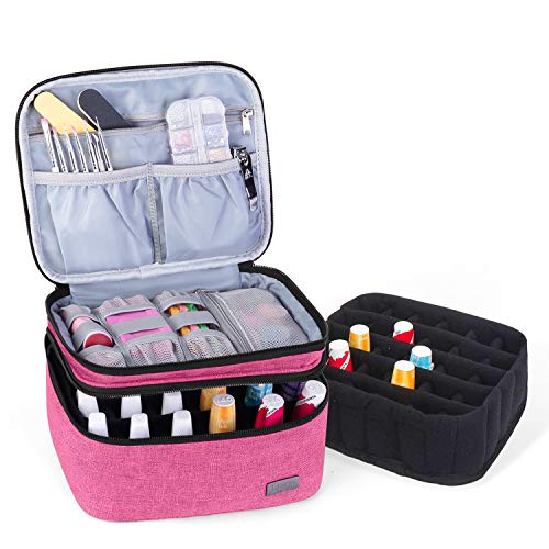 LUXJA Nail Polish Carrying Case - Holds 20 Bottles (15ml - 0.5 fl.oz), Portable Organizer Bag for Nail Polish and Manicure Set, Pink