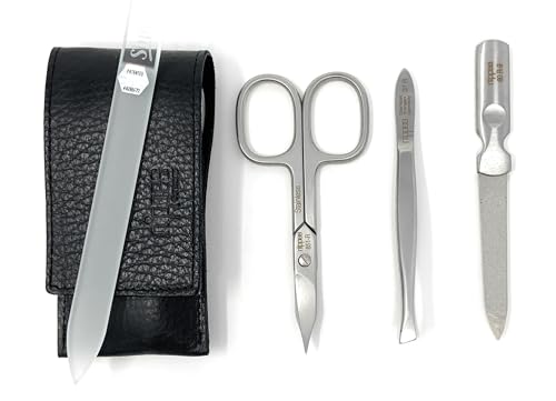 Luxury German Manicure Set Premium Stainless Steel Grooming Kit Hand Made in Solingen Germany in Genuine Leather Case with Bonus Shpitser Crystal Glass Professional Nail File - Image 4