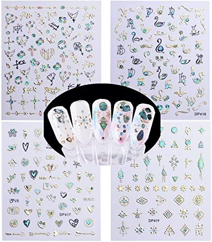 Luxury Nail Stickers Set--10 Sheets Colorful Nail Art Stickers in Different Crystal Gem Bronzing Shapes,3D Self-Adhesive Nail Decals for Nail Art DIY+1 Pcs Tweezers+1 Pcs Pressing Stick - Image 3