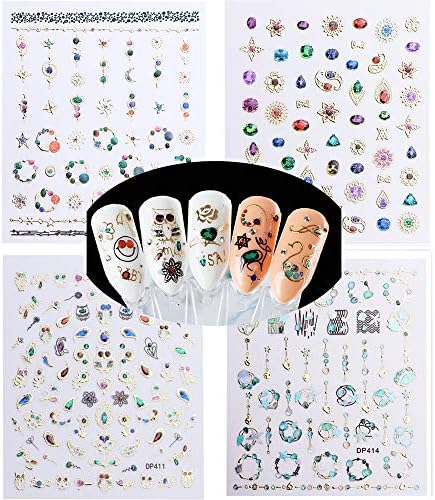 Luxury Nail Stickers Set--10 Sheets Colorful Nail Art Stickers in Different Crystal Gem Bronzing Shapes,3D Self-Adhesive Nail Decals for Nail Art DIY+1 Pcs Tweezers+1 Pcs Pressing Stick - Image 2