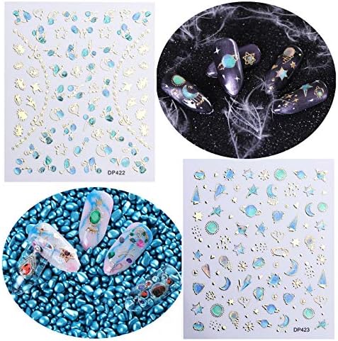 Luxury Nail Stickers Set--10 Sheets Colorful Nail Art Stickers in Different Crystal Gem Bronzing Shapes,3D Self-Adhesive Nail Decals for Nail Art DIY+1 Pcs Tweezers+1 Pcs Pressing Stick - Image 4