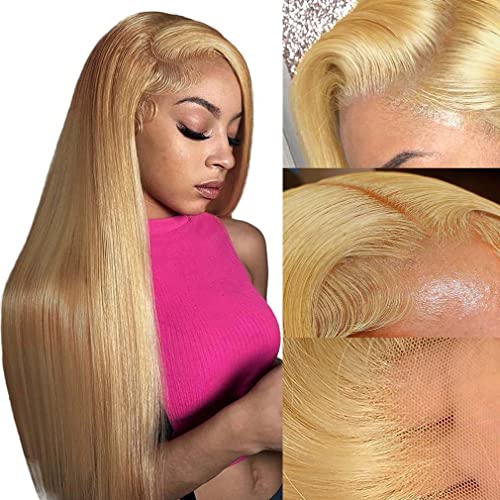 LZGYE Honey Blonde Lace Front Wig Human Hair #27 Color Straight Lace Frontal Wigs 13x4 Hd Transparent Lace Wig Pre Plucked with Baby Hair 180% Density Colorful Wigs For Women 30 Inch