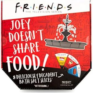 MAD BEAUTY Friends TV Show Joey Doesn’t Share Food 8 Slices of Bath Salts Set in Funny Pizza Box Packaging to Share or Not Share, Relaxing and Moisturizing Coconut, Peony, Vanilla Tea, and More