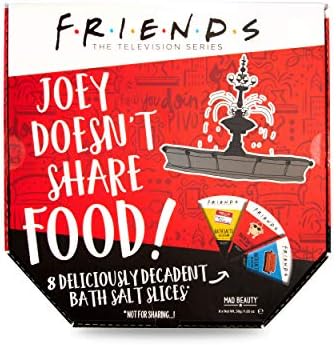 MAD BEAUTY Friends TV Show Joey Doesn’t Share Food 8 Slices of Bath Salts Set in Funny Pizza Box Packaging to Share or Not Share, Relaxing and Moisturizing Coconut, Peony, Vanilla Tea, and More