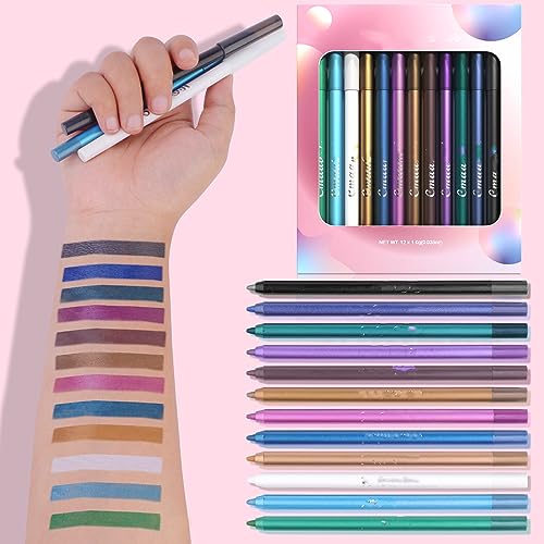 MAEPEOR 12 Colorful Matte and Pearl Eyeliner Pen, Waterproof and Long lasting Eye Shadow Pencil Make Up for Women and Girl (Set 01) - Image 2