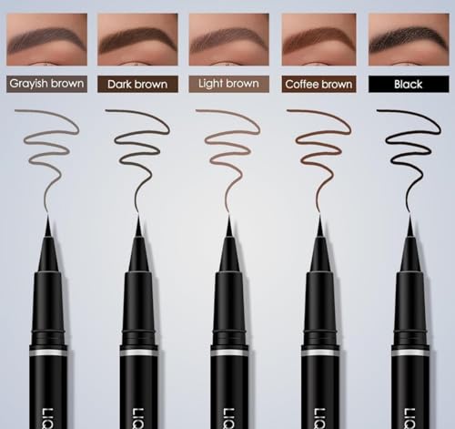 MAEPEOR 2PCS Ultra-Fine Eyeliner 5 Colors 2-in-1 Multifunctional Liquid Eyeliner Eyebrow Pencil Longlasting Waterproof Smudge-proof Quick Drying Eye Makeup Pen (2PCS, 03 Light Brown) - Image 2