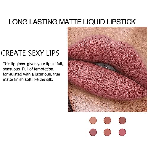 MAEPEOR Matte Liquid Lipstick 6PCS Nude Velvety Lip Gloss Kit Long-Lasting Wear Non-Stick Cup and Not Fade Lipstick Set for Warm or Cool Undertone (Nude Series, 6PCS-E) - Image 5
