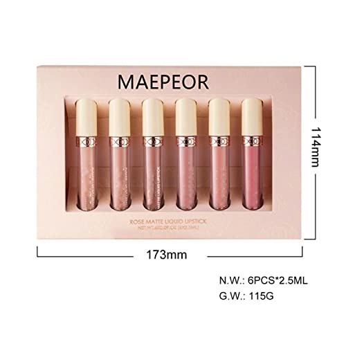 MAEPEOR Matte Liquid Lipstick 6PCS Nude Velvety Lip Gloss Kit Long-Lasting Wear Non-Stick Cup and Not Fade Lipstick Set for Warm or Cool Undertone (Nude Series, 6PCS-E) - Image 8