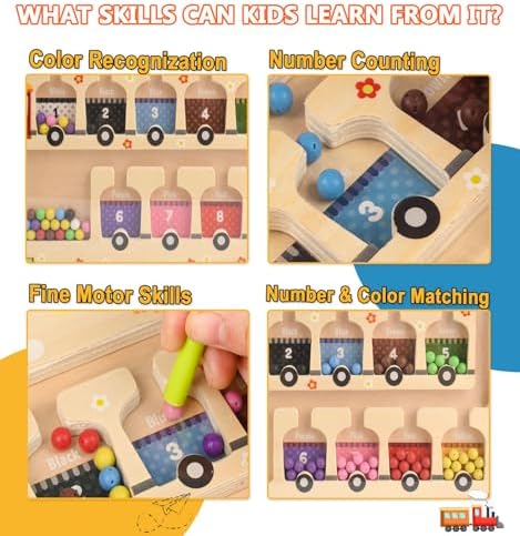Magnetic Wooden Color and Number Maze Puzzle Board for Toddlers 3 Plus Years Old - Image 4