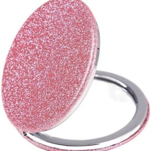 Magnifying Pink Compact Mirror for Women and Girls,Leather Handheld Small Purse Mirror,2 x 1x Magnification Travel Makeup Mirror,Compact Mirror for Gift