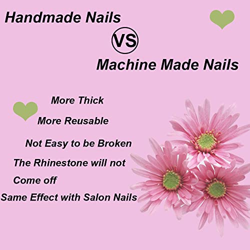 Magrace Handmade Press on Nails Short Fake Nails Square Stick on Nails for Women Gel UV Finish Handmade Nail Art with Design 10 pcs (Small (Pack of 10), blue glitter - Image 7