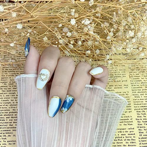 Magrace Handmade Press on Nails Short Fake Nails Square Stick on Nails for Women Gel UV Finish Handmade Nail Art with Design 10 pcs (Small (Pack of 10), blue glitter