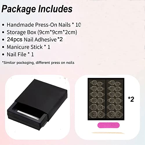 Magrace Handmade Press on Nails Short Fake Nails Square Stick on Nails for Women Gel UV Finish Handmade Nail Art with Design 10 pcs (Small (Pack of 10), blue glitter - Image 5