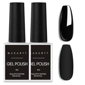 Makartt Black Gel Nail Polish - 2Pcs Gel Polish Kit 15ML Shellac Nail Polish Pure Colors UV Gel Nail Polish Soak Off for Manicure Salon DIY Nail Art Design Decoration Home