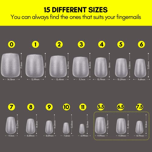 Makartt Coffin Nails Tips Extra Short 360 PCS Pre-buffed Soft Gel Nail Tips Full Cover 15 Sizes in Box Pre-shaped Ballerina Fake Nails Clear Press On Nails Soak Off Gelly Tips Nail Extension Supplies - Image 6