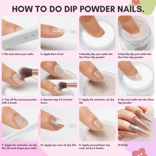 Makartt Dip Powder Kit, 6 Colors Pink Clear White Dip Powder Starter Kit 0.35Oz, Fall Dippies Nail Dip Powder Kit with Essential Liquids Base & Top Coat Activator Art Manicure DIY Salon Gifts - Image 7