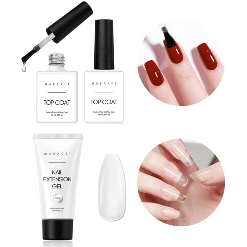 Makartt Nail Extension Gel Clear with Gel Top Coat Kit Bundle, Builder Nail Gel Nail Gel Trendy Nail Art Design Nail Extension Gel, Soak off UV LED Gel Nail Polish Top Coat