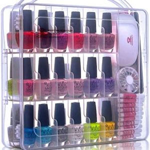 Makartt Nail Polish Organizer Gel Nail Polish Holder for 36 Bottles with Large Separate Compartment Universal Clear Nail Storage Travel Case Space Saver for Manicure Tools Nails Supply Displayer N-02