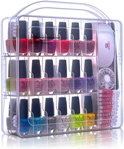 Makartt Nail Polish Organizer Gel Nail Polish Holder for 36 Bottles with Large Separate Compartment Universal Clear Nail Storage Travel Case Space Saver for Manicure Tools Nails Supply Displayer N-02