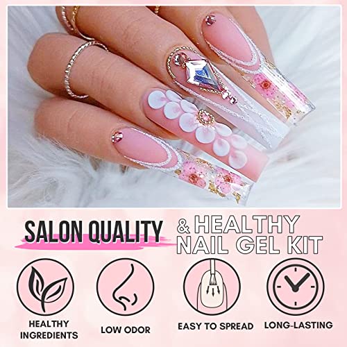 Makartt Poly Nail Gel Kit, 6 Clear Pink White Colors Gel Builder for Nail Extension Set All in one Nail Thickening Solution Salon Home French Manicure - Image 3