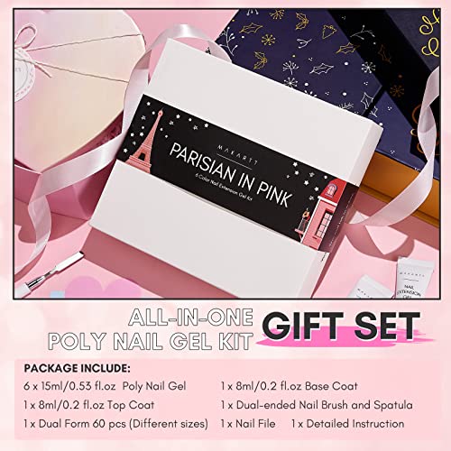 Makartt Poly Nail Gel Kit, 6 Clear Pink White Colors Gel Builder for Nail Extension Set All in one Nail Thickening Solution Salon Home French Manicure - Image 4
