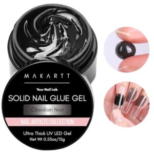 Makartt Solid Gel Nail Glue for Soft Gel Nail Tips Obsidian Noir Solid Nail Glue for Nail Tips Press On Nails Acrylic Nails Black Solid Builder Nail Gel for Nail Art Home Salon 15ML Lamp Curing Needed