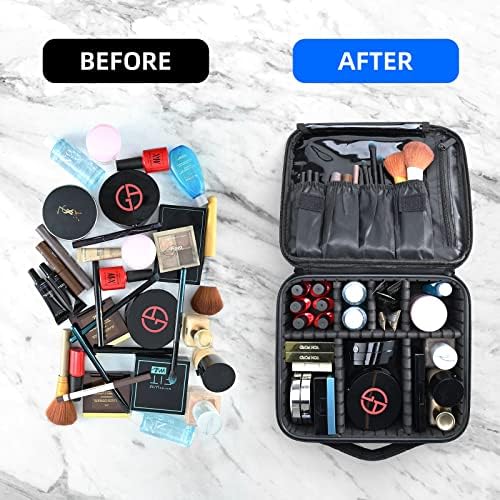 Makeup Bag travel organizer Cosmetic Bag Portable Artist Storage Bag with Adjustable Dividers for Women Cosmetics Brushes Toiletry, Black - Image 4