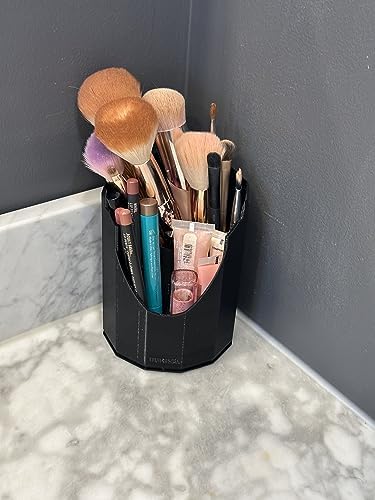 Makeup Brush Organizer Holder Stand,Compact, 3 slot, Black Countertop Vanity Brush Storage Display Stand for Foundation Powder Blush Brushes Pen Pencil holder for desk Made in North America - Image 6