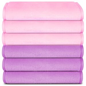 Makeup Remove Face Towels, Reusable Makeup Remover Cloths (6 packs), Makeup Remover Towel Reusable Microfiber Cleansing Towel 12 inch X 6 inch - Pink Purple