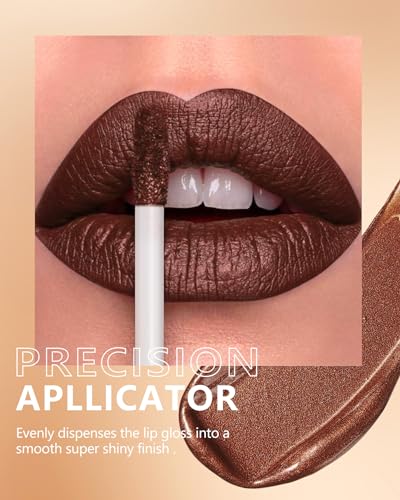 MAKI YIKA Metallic Brown Lipstick for Women Long Lasting, High Shine Glitter Lipstick Transfer Proof, Non Stick Cup and Full-Coverage Liquid Lip Color (BR04 After Heat) - Image 4