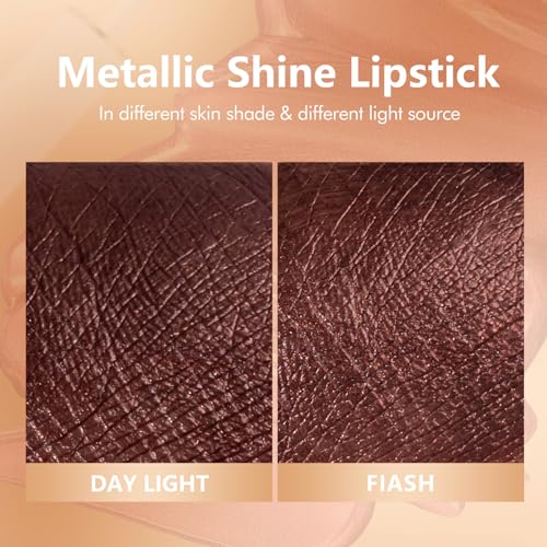 MAKI YIKA Metallic Brown Lipstick for Women Long Lasting, High Shine Glitter Lipstick Transfer Proof, Non Stick Cup and Full-Coverage Liquid Lip Color (BR04 After Heat) - Image 6