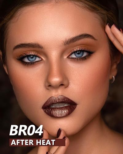 MAKI YIKA Metallic Brown Lipstick for Women Long Lasting, High Shine Glitter Lipstick Transfer Proof, Non Stick Cup and Full-Coverage Liquid Lip Color (BR04 After Heat) - Image 3