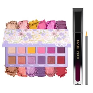 MAKI YIKA Purple Eyeshadow Palette 12Color + Dark Purple Lipstick Matte