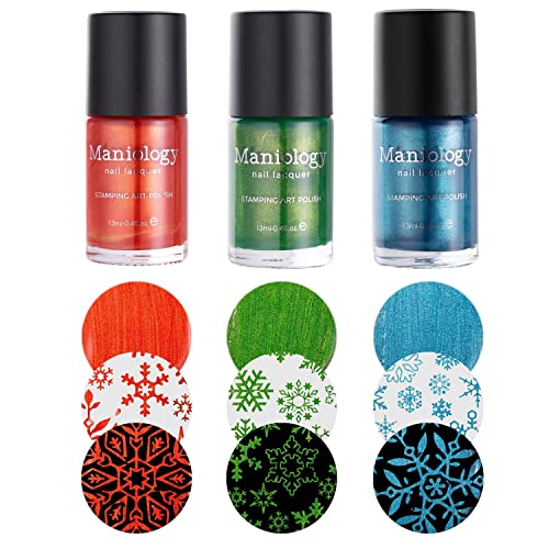 Maniology Parade Winter Nail Polish Stamping Set, Christmas Theme Duochrome Metallic Colors
